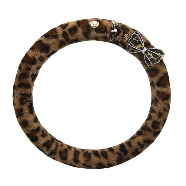 Housse De Volant Velours Motif Léopard Avec Nœud - ConfortVoiture.fr