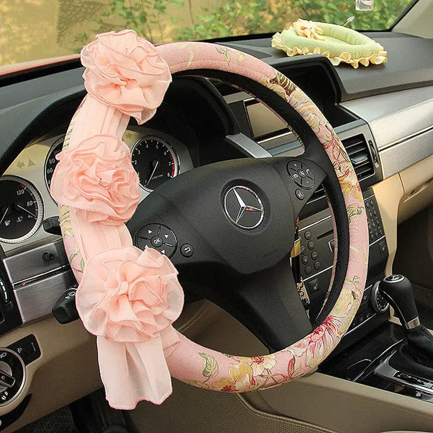 Housse De Volant Floral Rose Chiffon - ConfortVoiture.fr