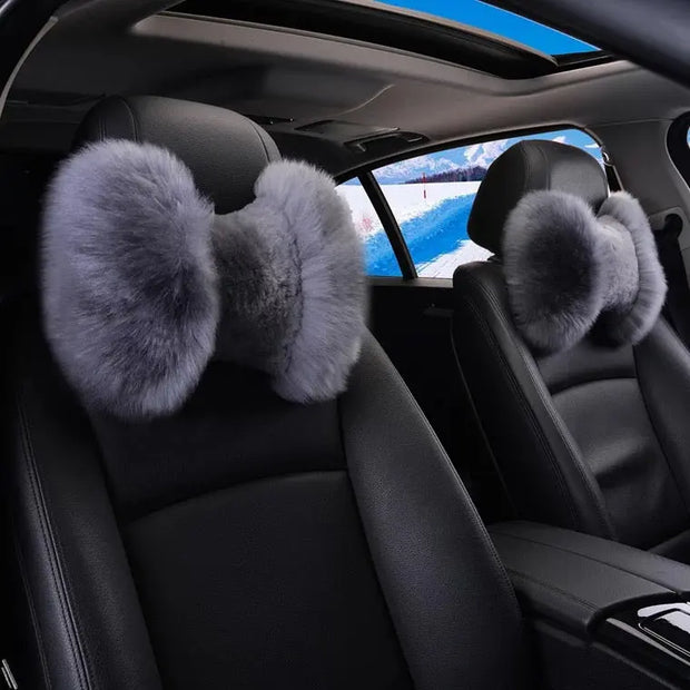 Coussin D'Appui-Tête En Peau De Mouton Véritable (2 Pièces) - ConfortVoiture.fr