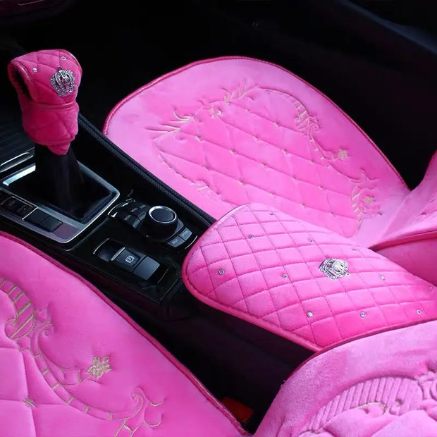Couvre-Console Velours Rose Avec Strass Couronne Bling - ConfortVoiture.fr