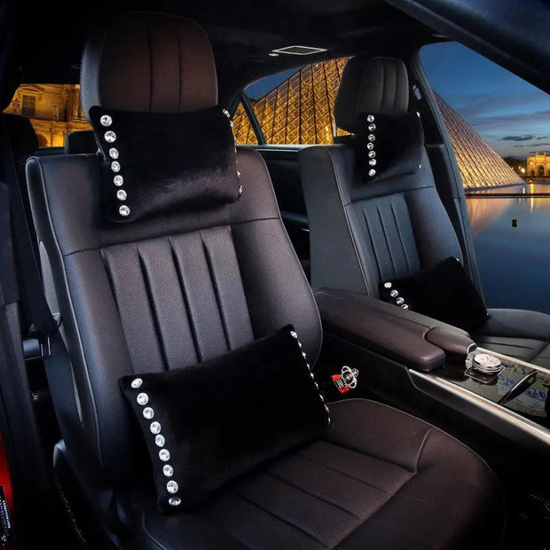 Coussins Décoratifs Noir En Velours Avec Strass Pour Voiture - ConfortVoiture.fr