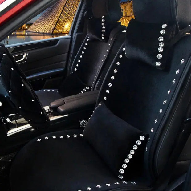 Coussins Décoratifs Noir En Velours Avec Strass Pour Voiture - ConfortVoiture.fr