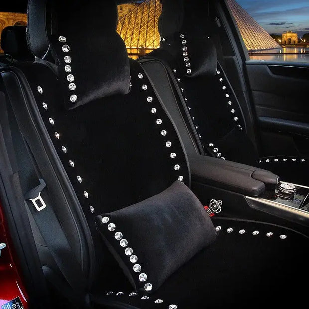 Coussins Décoratifs Noir En Velours Avec Strass Pour Voiture - ConfortVoiture.fr