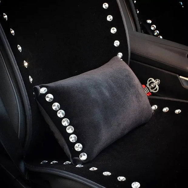 Coussins Décoratifs Noir En Velours Avec Strass Pour Voiture - ConfortVoiture.fr