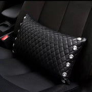 Appuie-Tête En Cuir Matelassé Noir Avec Strass Brillants - ConfortVoiture.fr