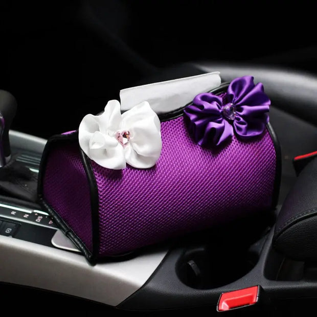 Boîte À Mouchoirs Violet Pour Voiture Avec Fleur En Chiffon - ConfortVoiture.fr