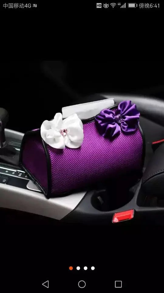 Boîte À Mouchoirs Violet Pour Voiture Avec Fleur En Chiffon - ConfortVoiture.fr