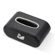Boîte À Mouchoirs Cuir Matelassé Avec Cygne Strass - ConfortVoiture.fr