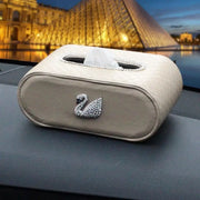 Boîte À Mouchoirs Cuir Matelassé Avec Cygne Strass - ConfortVoiture.fr