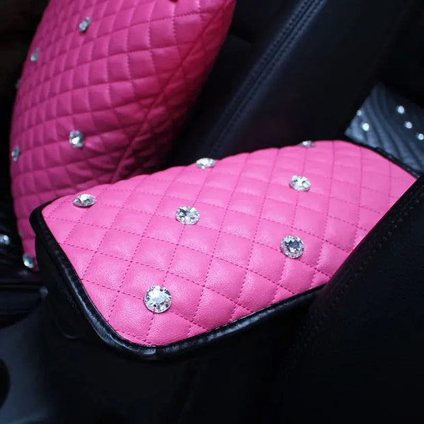 Couvre-Console De Voiture Rose Avec Strass - ConfortVoiture.fr