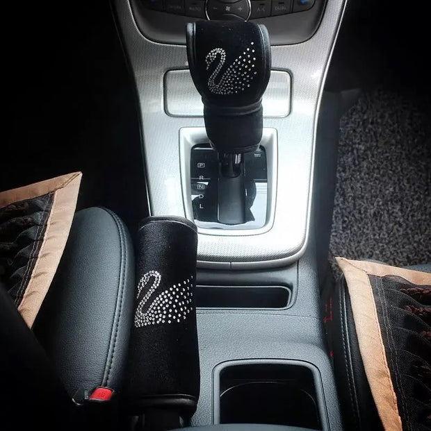 Housse De Frein Et Levier De Vitesse Velours Noir Strass - ConfortVoiture.fr