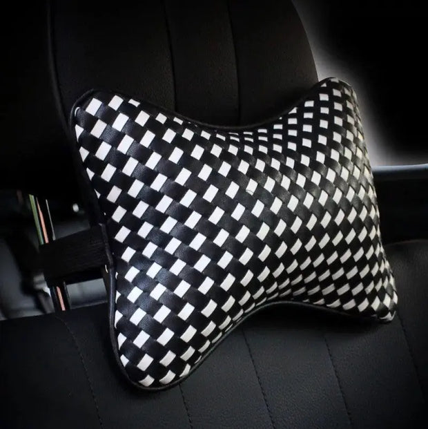 Coussin Appui-Tête Auto Forme Os En Cuir Tressé - ConfortVoiture.fr
