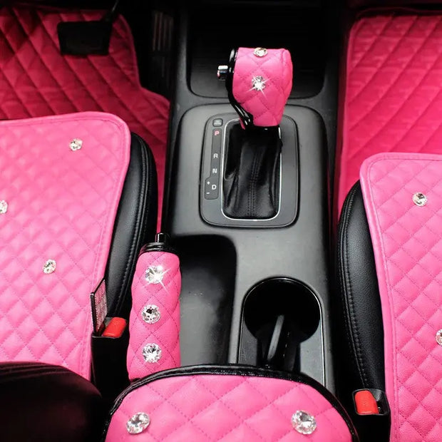 Couvre-Levier De Frein Et Vitesse Strass Rose 2 Pièces - ConfortVoiture.fr