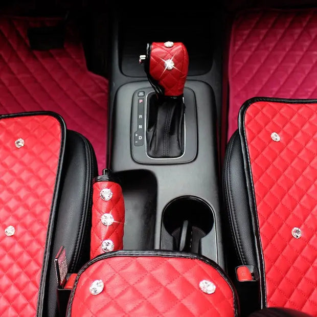 Couvre-Levier Et Frein À Main avec Strass Brillants Rouges - ConfortVoiture.fr