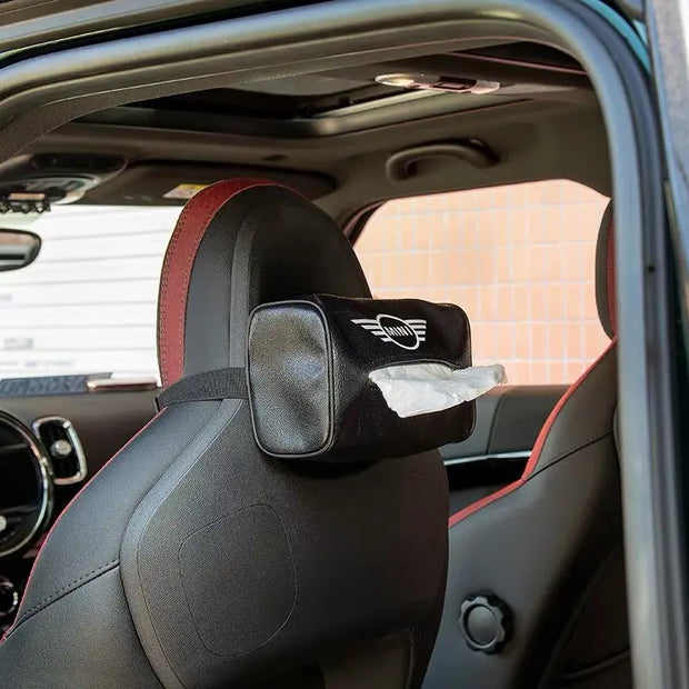 Boîte À Mouchoirs Dossier Siège Mini Cooper Logo - ConfortVoiture.fr