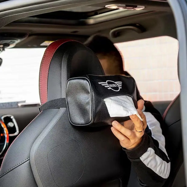 Boîte À Mouchoirs Dossier Siège Mini Cooper Logo - ConfortVoiture.fr