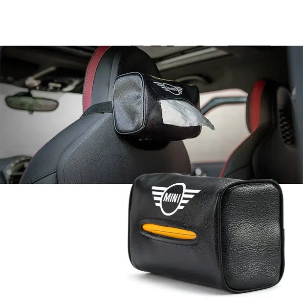 Boîte À Mouchoirs Dossier Siège Mini Cooper Logo - ConfortVoiture.fr
