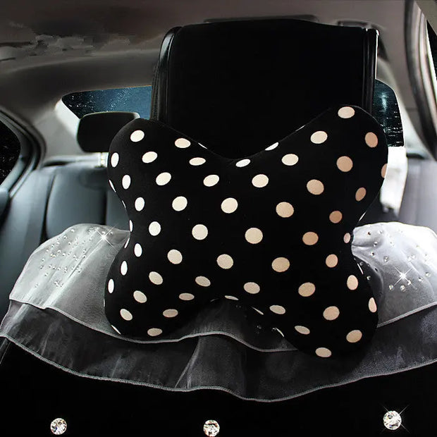 Coussin Appui-Tête Voiture Motif Pois Fleur - ConfortVoiture.fr