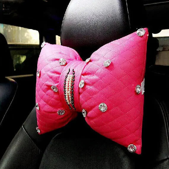 Coussin Appui-Tête Rose Avec Strass Brillants - ConfortVoiture.fr