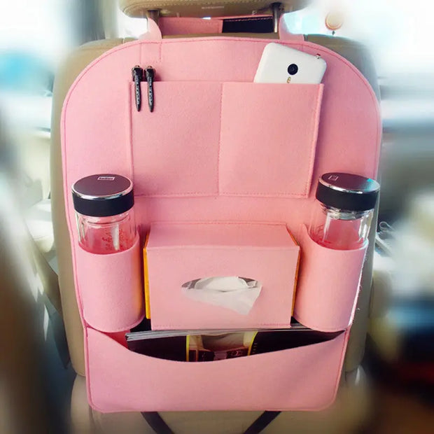 Organiseur De Siège Arrière En Cuir PU Rose Girly - ConfortVoiture.fr