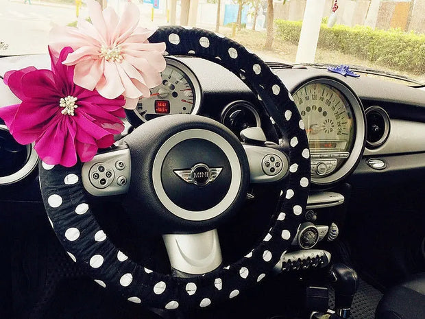 Housse De Volant À Pois Avec Fleurs En Chiffon - ConfortVoiture.fr