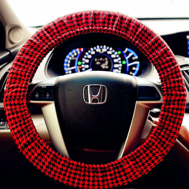 Housse De Volant Pied-De-Poule Rouge - ConfortVoiture.fr