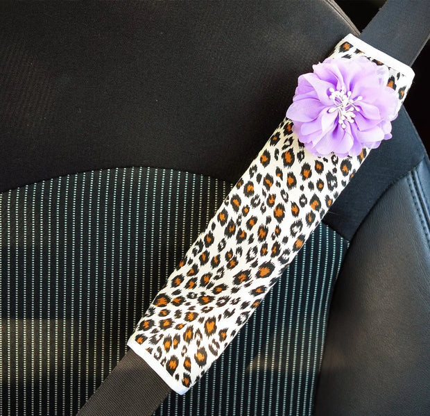 Protège-Ceinture Blanc Motif Léopard - ConfortVoiture.fr